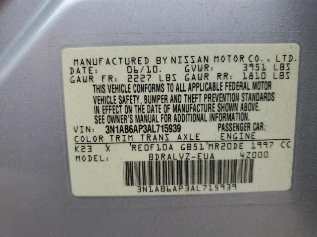 Photo 10 from auction – 2010 NISSAN SENTRA 2.0 with VIN 3N1AB6AP3AL715939