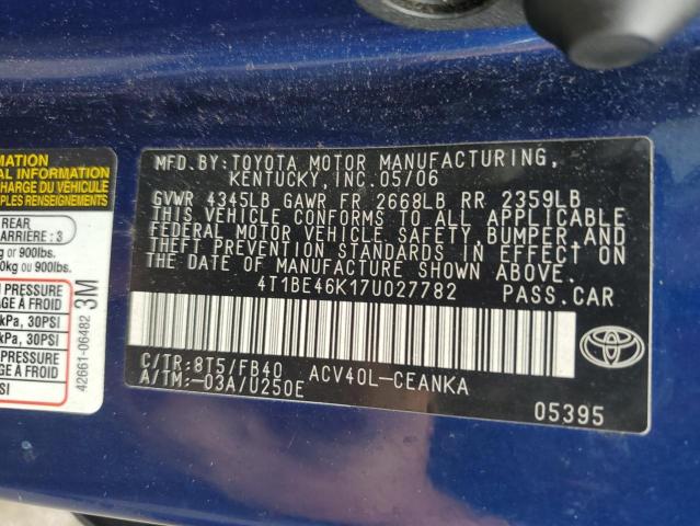 Photo 10 from auction – 2007 TOYOTA CAMRY CE with VIN 4T1BE46K17U027782