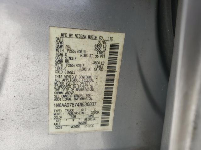 Photo 10 from auction – 2004 NISSAN TITAN XE with VIN 1N6AA07B74N536037