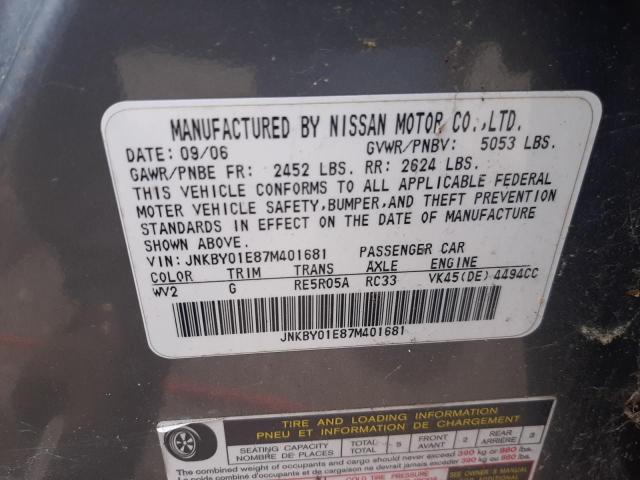 Photo 10 from auction – 2007 INFINITI M45 BASE with VIN JNKBY01E87M401681