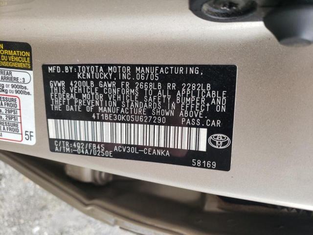 Photo 10 from auction – 2005 TOYOTA CAMRY LE with VIN 4T1BE30K05U627290