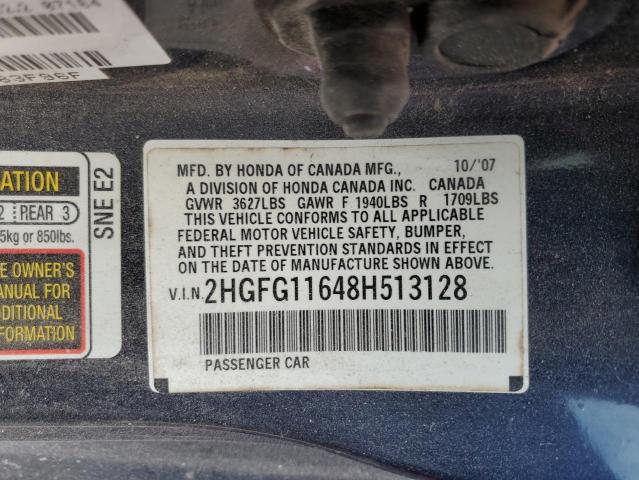 Photo 10 from auction – 2008 HONDA CIVIC with VIN 2HGFG11648H513128