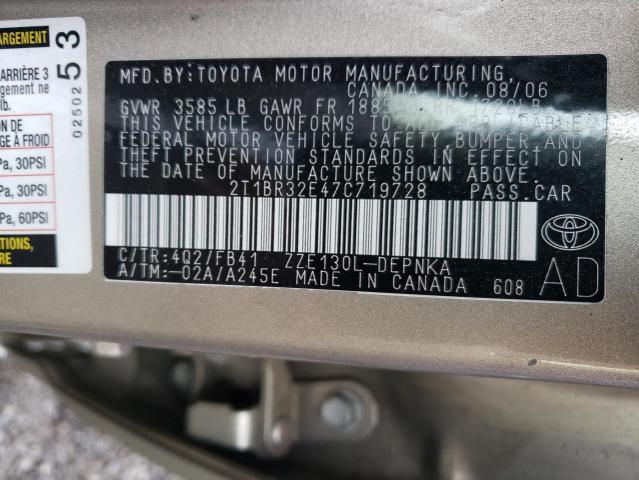 Photo 10 from auction – 2007 TOYOTA COROLLA CE with VIN 2T1BR32E47C719728
