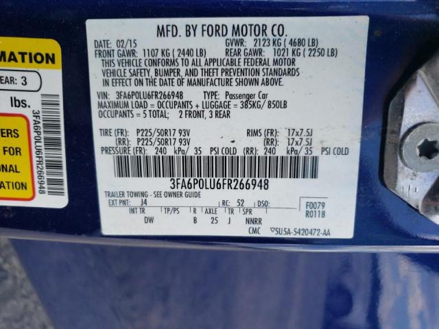 Photo 10 from auction – 2015 FORD FUSION SE with VIN 3FA6P0LU6FR266948