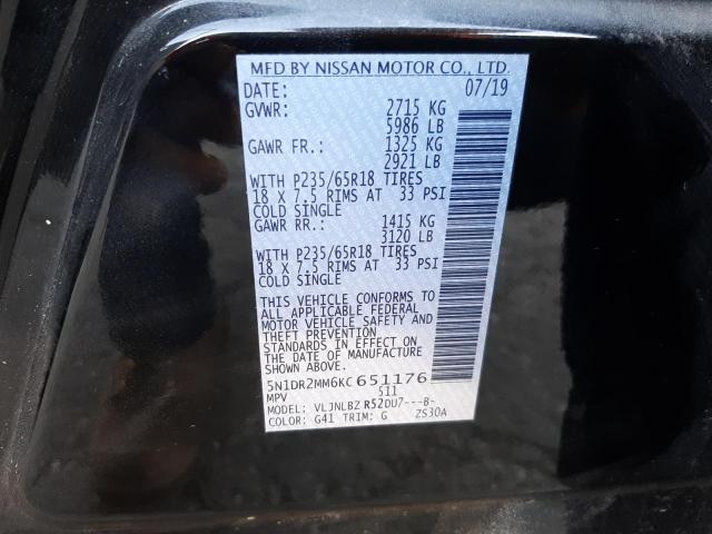 Photo 10 from auction – 2019 NISSAN PATHFINDER with VIN 5N1DR2MM6KC651176