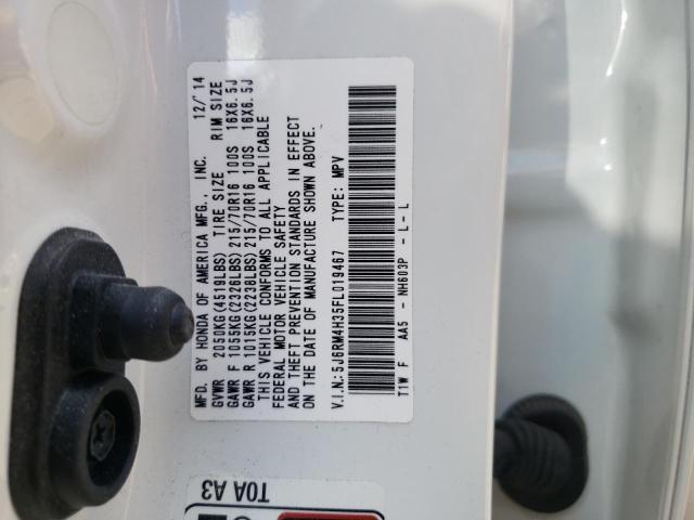 Photo 10 from auction – 2015 HONDA CR-V LX with VIN 5J6RM4H35FL019467