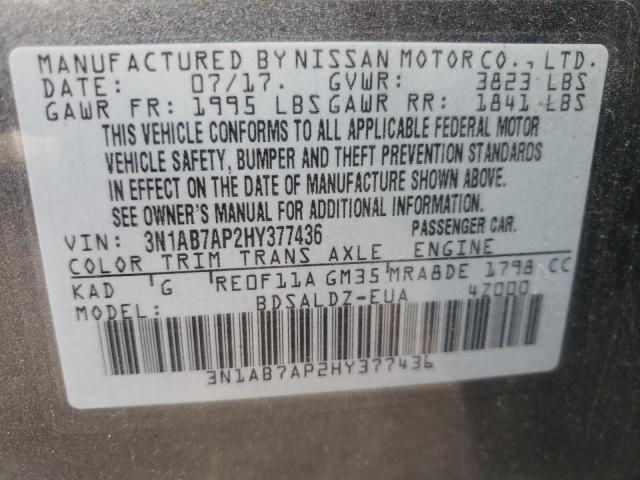 Photo 10 from auction – 2017 NISSAN SENTRA S with VIN 3N1AB7AP2HY377436