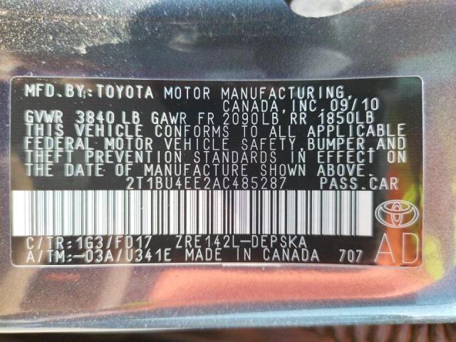 Photo 10 from auction – 2010 TOYOTA COROLLA BA with VIN 2T1BU4EE2AC485287