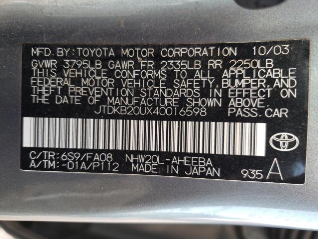 Photo 10 from auction – 2004 TOYOTA PRIUS with VIN JTDKB20UX40016598