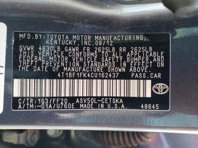 Photo 10 from auction – 2012 TOYOTA CAMRY BASE with VIN 4T1BF1FK4CU162437