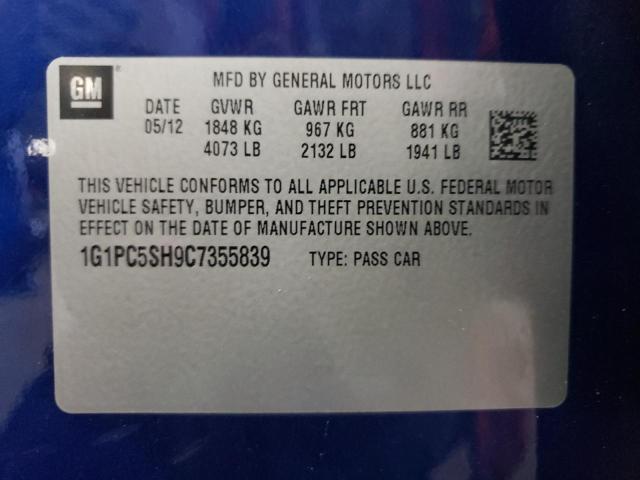 Photo 10 from auction – 2012 CHEVROLET CRUZE LS with VIN 1G1PC5SH9C7355839