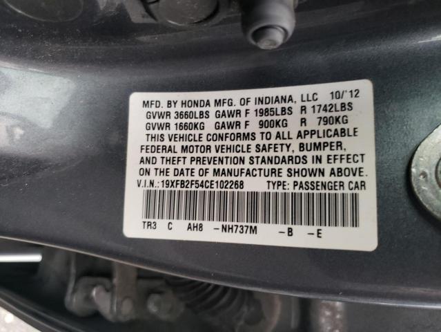 Photo 10 from auction – 2012 HONDA CIVIC LX with VIN 19XFB2F54CE102268