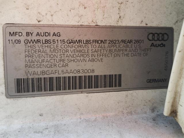 Photo 10 from auction – 2010 AUDI S4 PREMIUM with VIN WAUBGAFL5AA083008