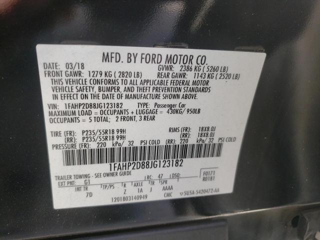 Photo 10 from auction – 2018 FORD TAURUS SE with VIN 1FAHP2D88JG123182