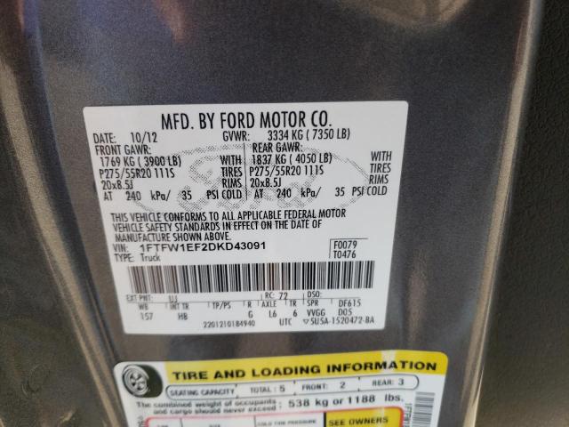 Zdjęcie 10 z aukcji – 2013 FORD F150 SUPER z VIN 1FTFW1EF2DKD43091