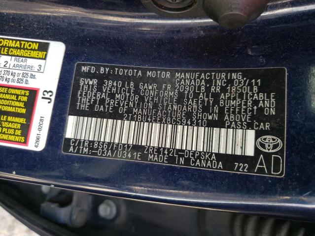 Photo 10 from auction – 2011 TOYOTA COROLLA BA with VIN 2T1BU4EEXBC594310