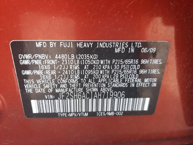 Photo 10 from auction – 2010 SUBARU FORESTER 2 with VIN JF2SH6AC1AH719906