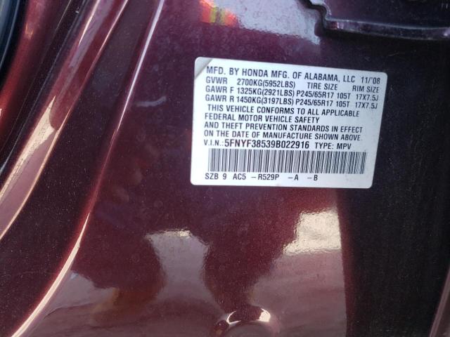 Zdjęcie 10 z aukcji – 2009 HONDA PILOT EXL z VIN 5FNYF38539B022916