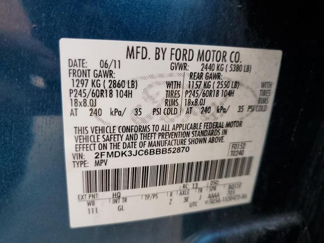 Photo 10 from auction – 2011 FORD EDGE SEL with VIN 2FMDK3JC6BBB52870