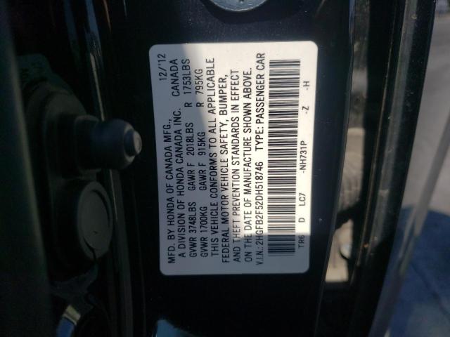 Photo 10 from auction – 2013 HONDA CIVIC LX with VIN 2HGFB2F52DH518746