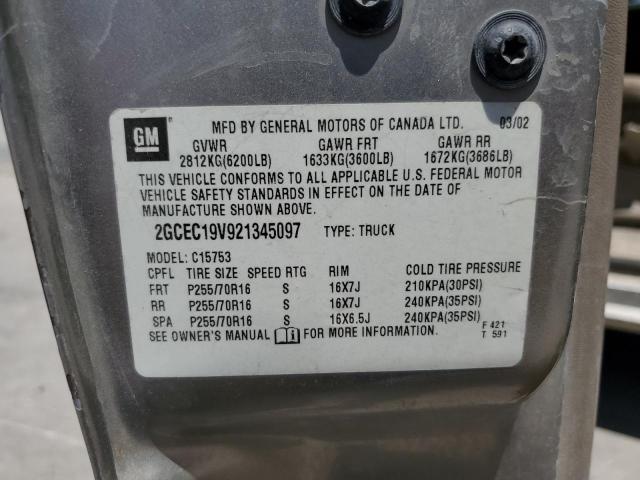 Photo 10 from auction – 2002 CHEVROLET SILVERADO with VIN 2GCEC19V921345097