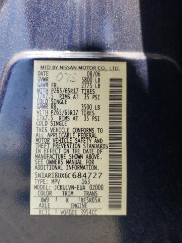 Photo 10 from auction – 2006 NISSAN PATHFINDER with VIN 5N1AR18UX6C684727
