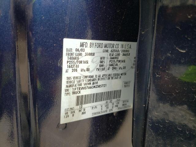 Photo 10 from auction – 2003 FORD F150 SUPER with VIN 1FTRW07663KD85721