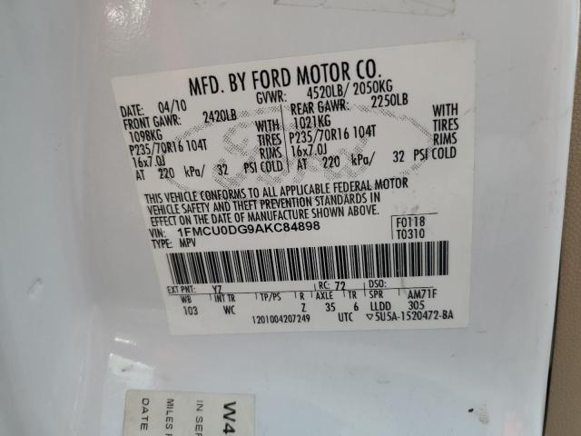 Photo 10 from auction – 2010 FORD ESCAPE XLT with VIN 1FMCU0DG9AKC84898