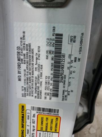 Photo 10 from auction – 2019 FORD FUSION SE with VIN 3FA6P0LU4KR125581