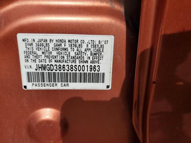 Photo 10 from auction – 2008 HONDA FIT with VIN JHMGD38638S001963