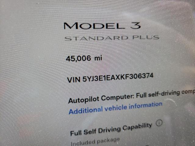 Photo 10 from auction – 2019 TESLA MODEL 3 with VIN 5YJ3E1EAXKF306374