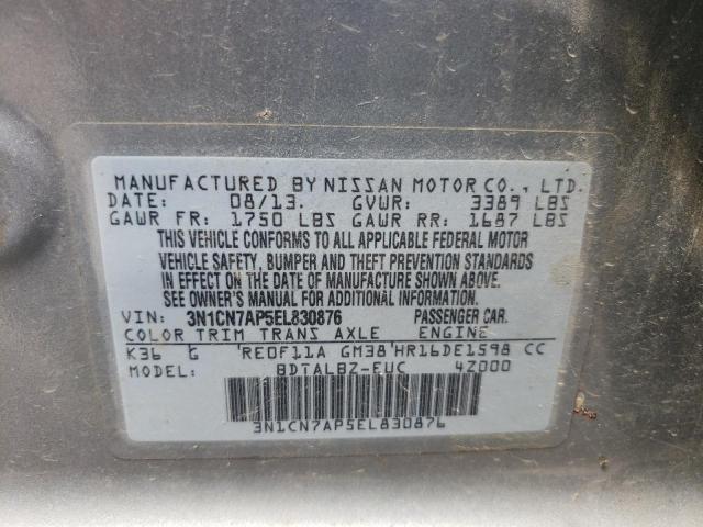 Photo 10 from auction – 2014 NISSAN VERSA S with VIN 3N1CN7AP5EL830876