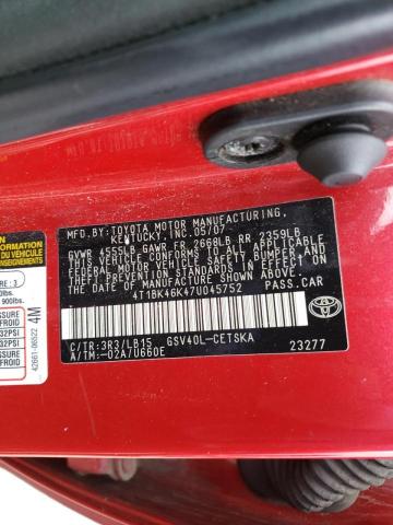 Photo 10 from auction – 2007 TOYOTA CAMRY LE with VIN 4T1BK46K47U045752