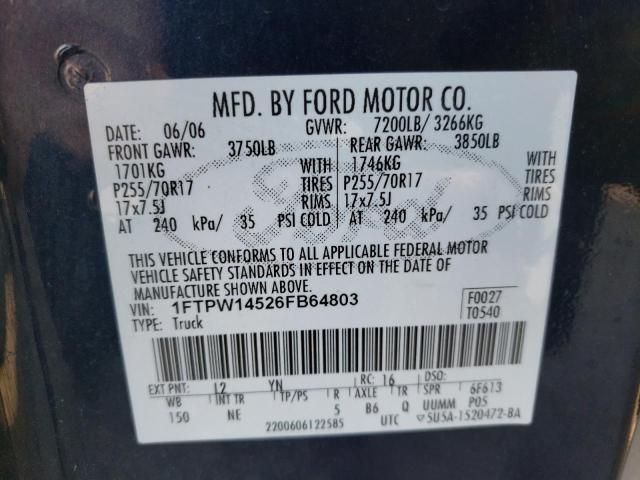 Photo 10 from auction – 2006 FORD F150 SUPER with VIN 1FTPW14526FB64803