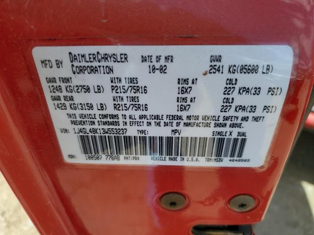 Photo 10 from auction – 2003 JEEP LIBERTY SP with VIN 1J4GL48K13W553237