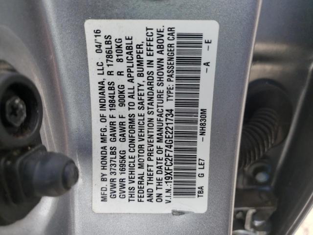 Photo 10 from auction – 2016 HONDA CIVIC EX with VIN 19XFC2F74GE221734