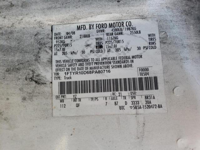 Photo 10 from auction – 2008 FORD RANGER with VIN 1FTYR10D68PA80716