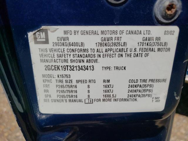 Photo 10 from auction – 2002 CHEVROLET SILVERADO with VIN 2GCEK19T321343413