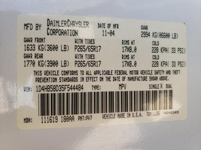 Photo 10 from auction – 2005 DODGE DURANGO LI with VIN 1D4HB58D35F544484