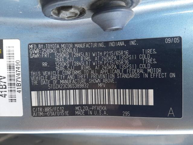 Photo 10 from auction – 2006 TOYOTA SIENNA CE with VIN 5TDZA23C96S389832