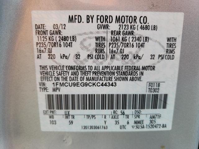 Photo 10 from auction – 2012 FORD ESCAPE LIM with VIN 1FMCU9EG9CKC44343
