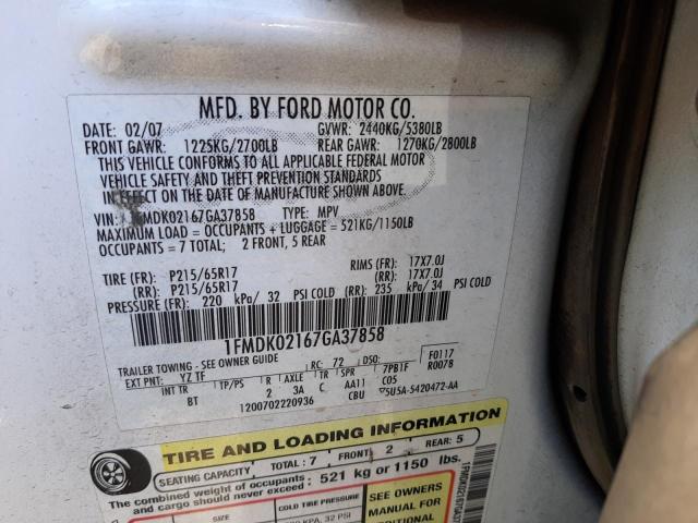Photo 10 from auction – 2007 FORD FREESTYLE with VIN 1FMDK02167GA37858