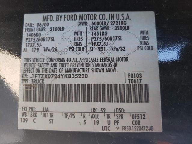 Photo 10 from auction – 2000 FORD F150 with VIN 1FTZX0724YKB35220