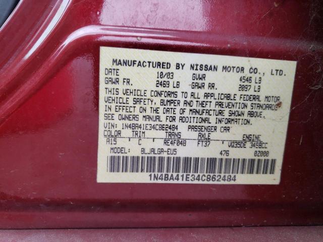 Photo 10 from auction – 2004 NISSAN MAXIMA SE with VIN 1N4BA41E34C862484