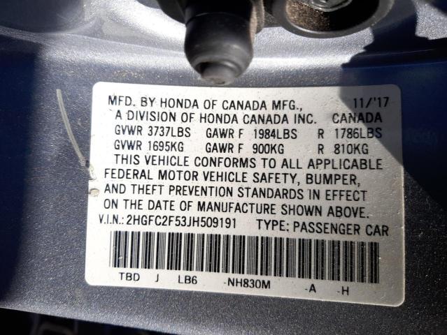 Photo 10 from auction – 2018 HONDA CIVIC LX with VIN 2HGFC2F53JH509191