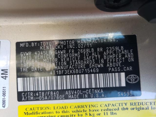 Photo 10 from auction – 2011 TOYOTA CAMRY BASE with VIN 4T1BF3EK6BU715469