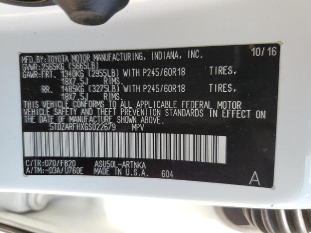 Photo 10 from auction – 2016 TOYOTA HIGHLANDER with VIN 5TDZARFHXGS022679