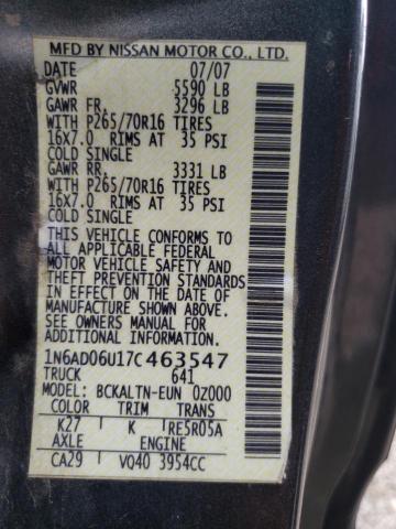 Photo 10 from auction – 2007 NISSAN FRONTIER K with VIN 1N6AD06U17C463547