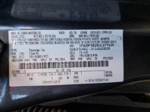 Photo 10 from auction – 2018 FORD FOCUS S with VIN 1FADP3E20JL277620