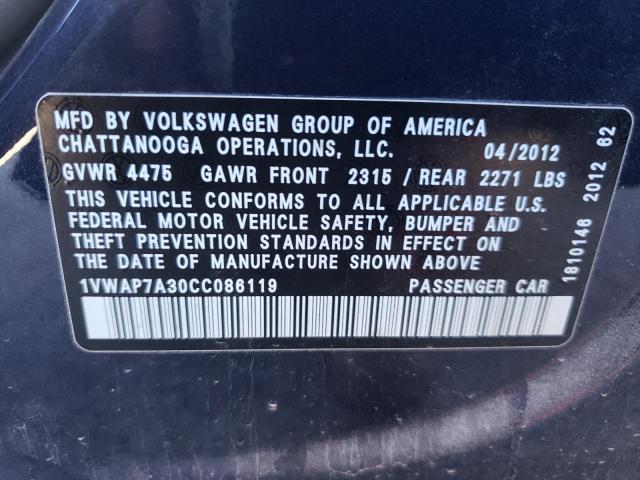 Photo 10 from auction – 2012 VOLKSWAGEN PASSAT S with VIN 1VWAP7A30CC086119